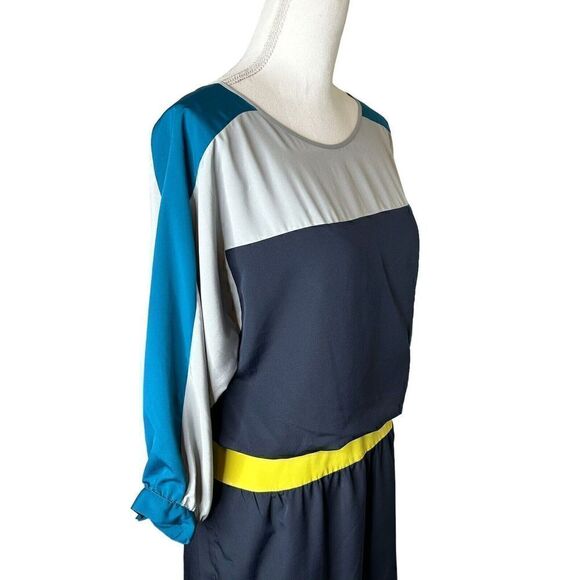 Eliza J Black  Women’s MISSY Color Block 3/4 Dolmen Sleeve Dress Sz 8 Blue Gray - Picture 3 of 6